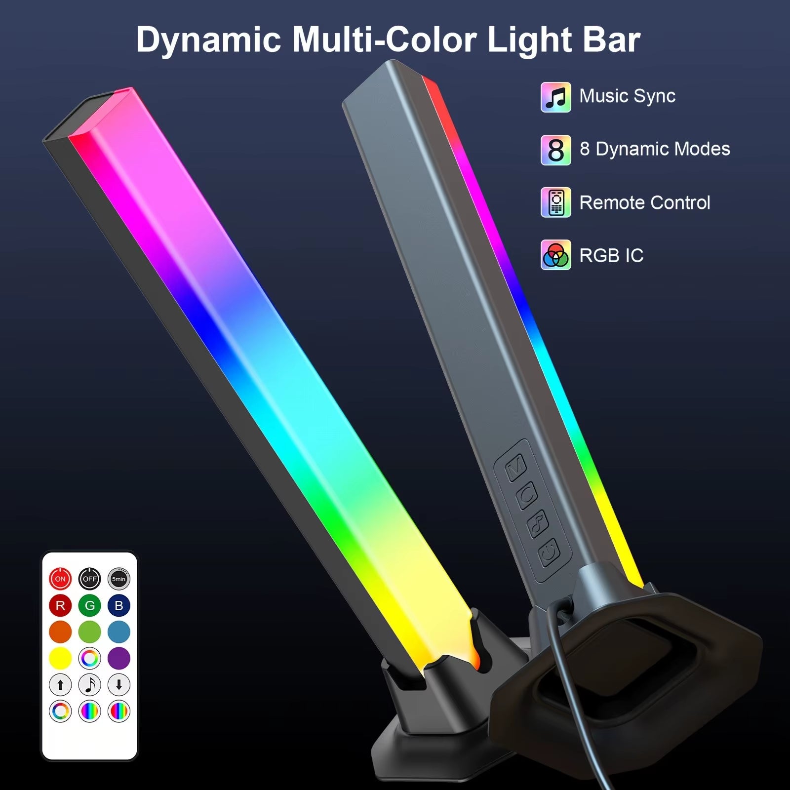1 Pair RGB Rhythm Light 180° Smart Light Bars,Gaming LED Lights,16 Million DIY Color Adjustments,Remote Control,Usb Pickup Light Speakers