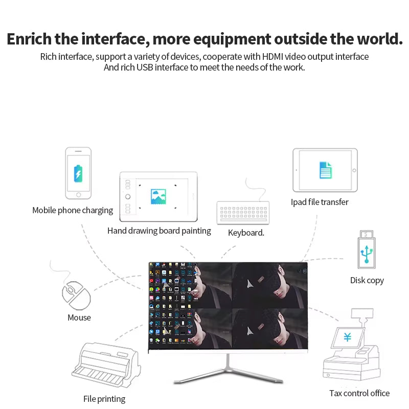 22 Inch All-In-One Desktop A8 -7410 AMD All in One Computer Full Set Gaming PC DDR3 512GB SSD PC All in One