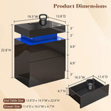 Set of 2 Nightstands with Charging Station and LED Light, Modern Side Table with 2 Drawers and Open Storage Shelf, End Table