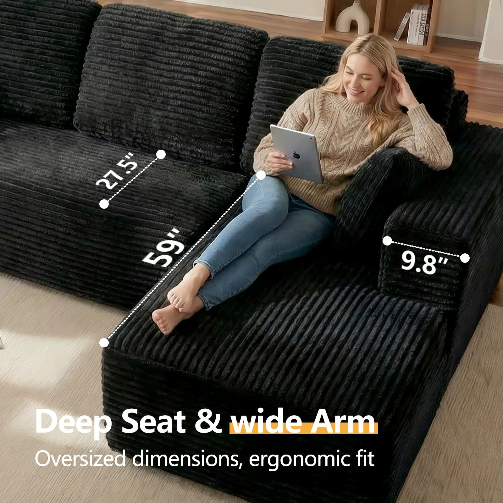 Oversized L Shaped Couch with Chaise, Minimalist Compressed Boneless Couch No Assembly Required, Modular Cloud Sectional Sofa Fo