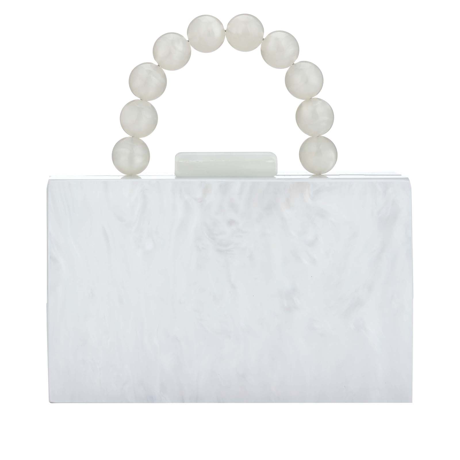 Women’s Luxury Acrylic Evening Bag Pearl Handle Crossbody Purse with Removable Chain Elegant Clutch for Cocktail & Formal Events Clear Acrylic Handbag with Pearl Handle & Chain