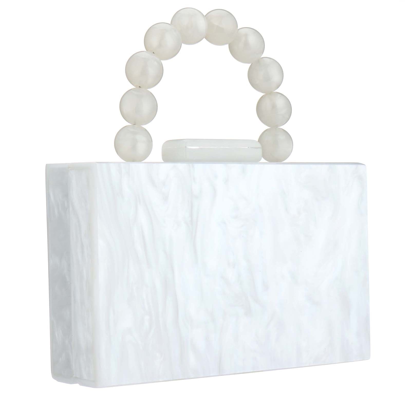 Women’s Luxury Acrylic Evening Bag Pearl Handle Crossbody Purse with Removable Chain Elegant Clutch for Cocktail & Formal Events Clear Acrylic Handbag with Pearl Handle & Chain