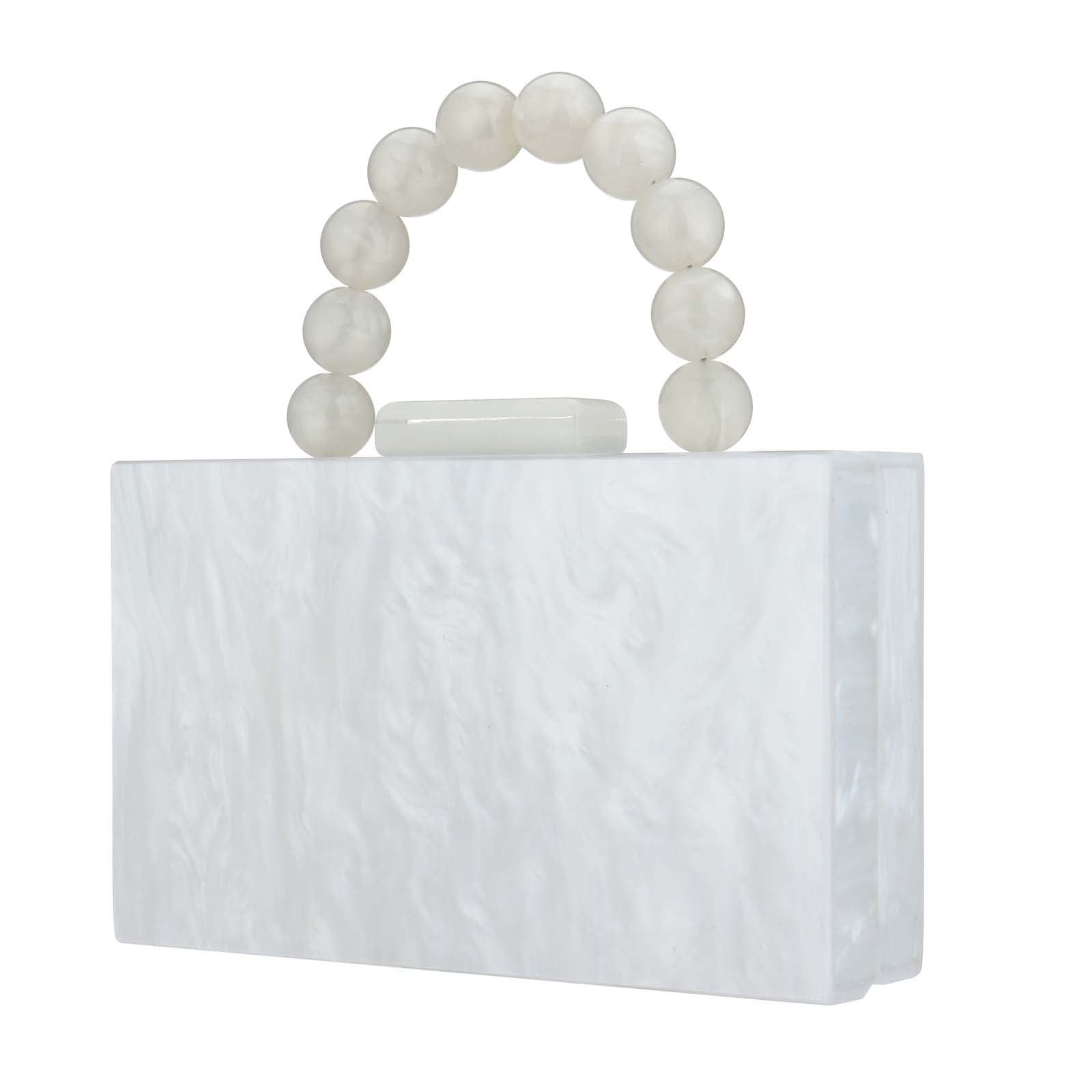 Women’s Luxury Acrylic Evening Bag Pearl Handle Crossbody Purse with Removable Chain Elegant Clutch for Cocktail & Formal Events Clear Acrylic Handbag with Pearl Handle & Chain