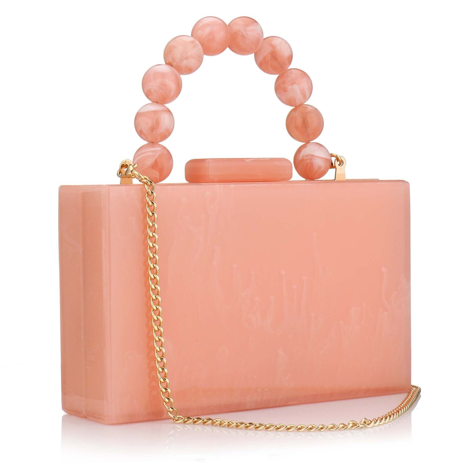 Women’s Luxury Acrylic Evening Bag Pearl Handle Crossbody Purse with Removable Chain Elegant Clutch for Cocktail & Formal Events Clear Acrylic Handbag with Pearl Handle & Chain