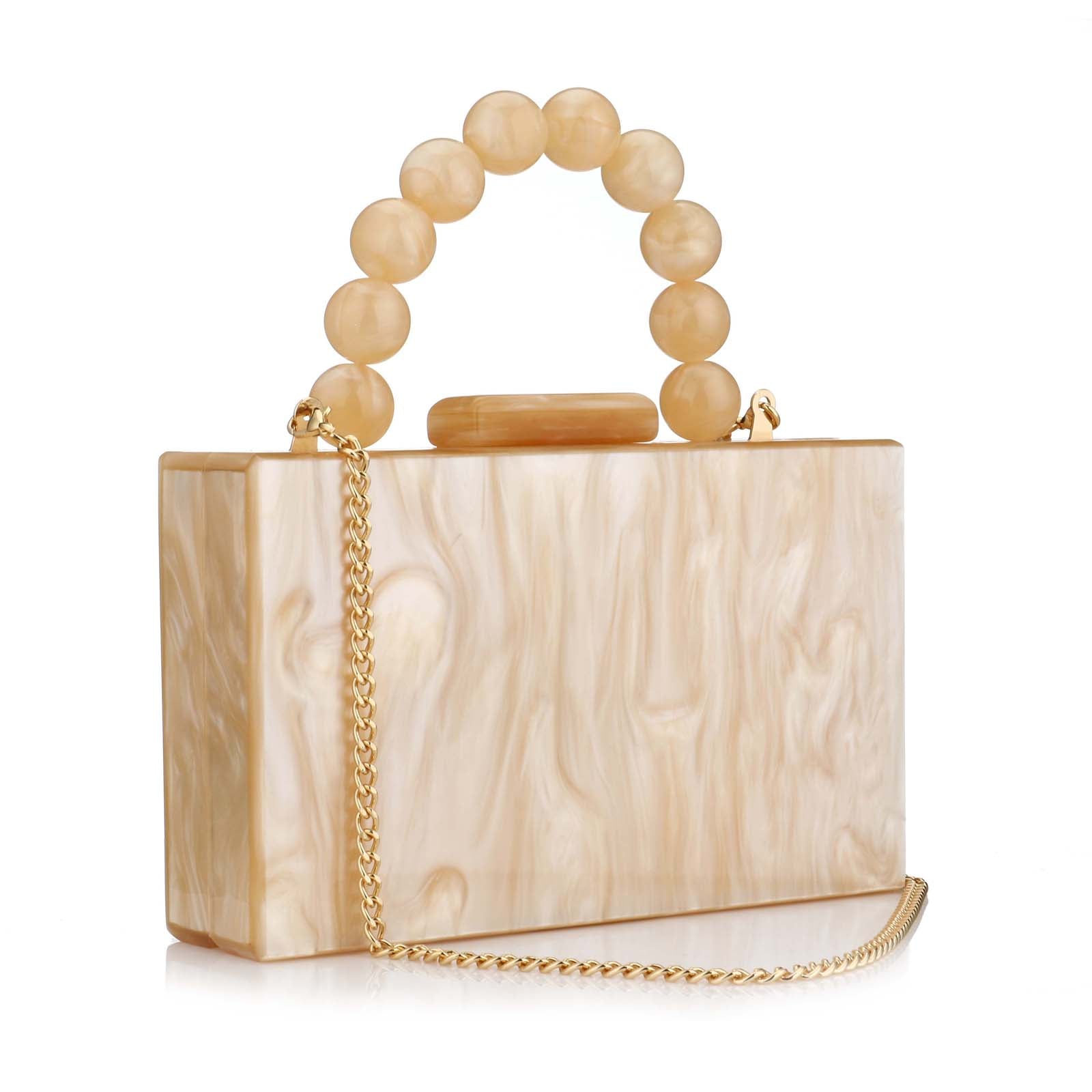 Women’s Luxury Acrylic Evening Bag Pearl Handle Crossbody Purse with Removable Chain Elegant Clutch for Cocktail & Formal Events Clear Acrylic Handbag with Pearl Handle & Chain