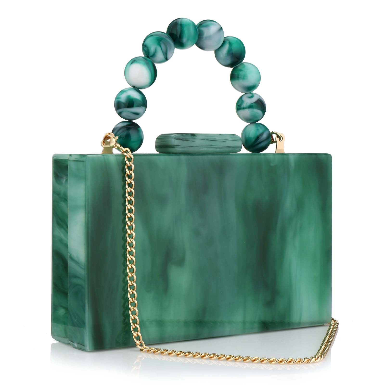 Women’s Luxury Acrylic Evening Bag Pearl Handle Crossbody Purse with Removable Chain Elegant Clutch for Cocktail & Formal Events Clear Acrylic Handbag with Pearl Handle & Chain