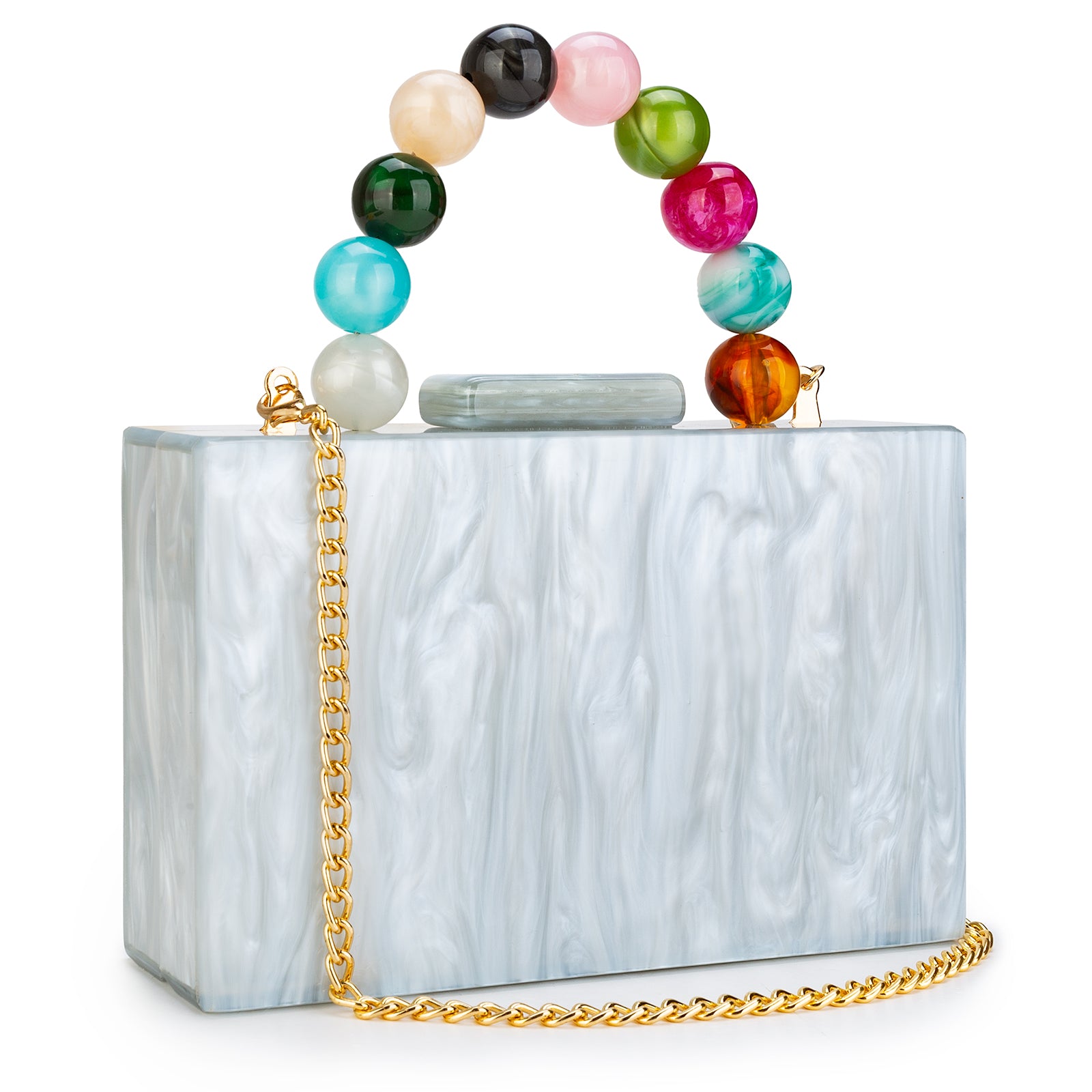 Women’s Luxury Acrylic Evening Bag Pearl Handle Crossbody Purse with Removable Chain Elegant Clutch for Cocktail & Formal Events Clear Acrylic Handbag with Pearl Handle & Chain