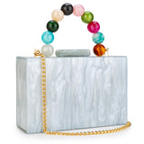 Women’s Luxury Acrylic Evening Bag Pearl Handle Crossbody Purse with Removable Chain Elegant Clutch for Cocktail & Formal Events Clear Acrylic Handbag with Pearl Handle & Chain
