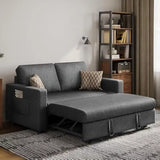 W/Pull-Out Trundle Bed Sleeper Sofa Convertible Couch for Limited Spaces Living Room Bedroom Guest Room Dark Gray 55.5 In