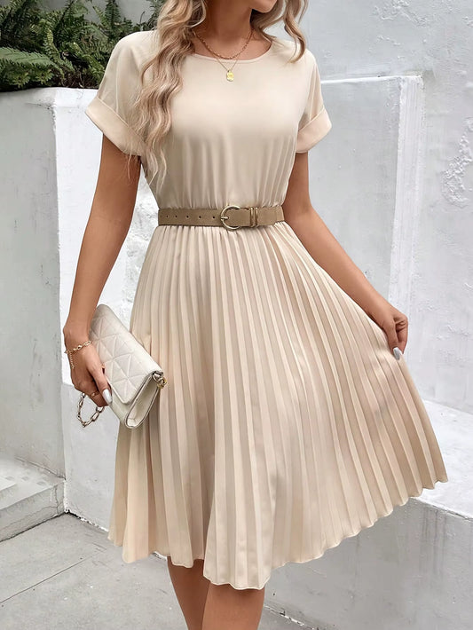 Cross Border European and American Women'S Fashionable and Elegant Ruffled Sleeve Pleated Dress