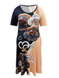 Plus - Size Color - Block Rose Dress! Black & Brown Patchwork, Flattering & Stylish