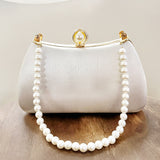 Fashion Pearl Chain Handbags Female White Embroidered Lace Flower Clutch Purse Crossbody Shoulder Party Wedding Prom Evening Bag