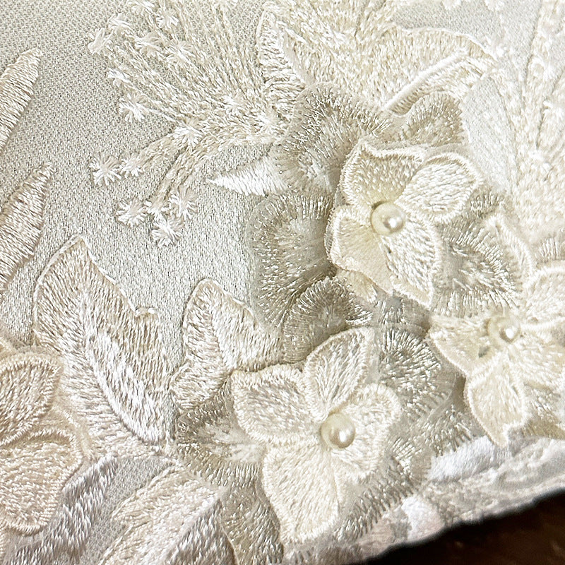 Fashion Pearl Chain Handbags Female White Embroidered Lace Flower Clutch Purse Crossbody Shoulder Party Wedding Prom Evening Bag