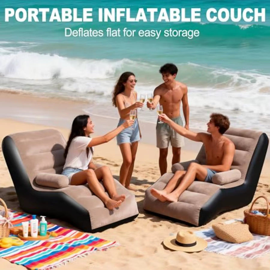 Inflatable Couch for Camping Blow up Couch for Adults with Armrest Waterproof Flocked Surface Inflatable Lounge Chair Indoor Po