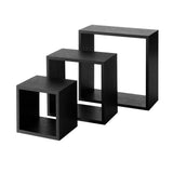Modern Black Wood Cube Shelf Set Stylish Floating Storage Easy Installation Home Office Décor 3 Piece Set Holds 5Lbs Each