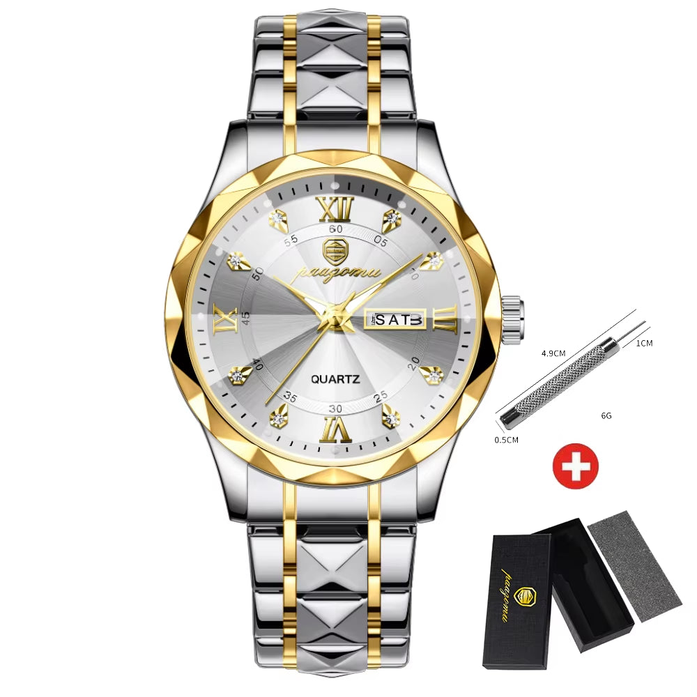 PAAZOMU Luxury Men Watches Business Top Brand Man Wristwatch Waterproof Luminous Date Week Quartz Men'S Watch High Quality+Box