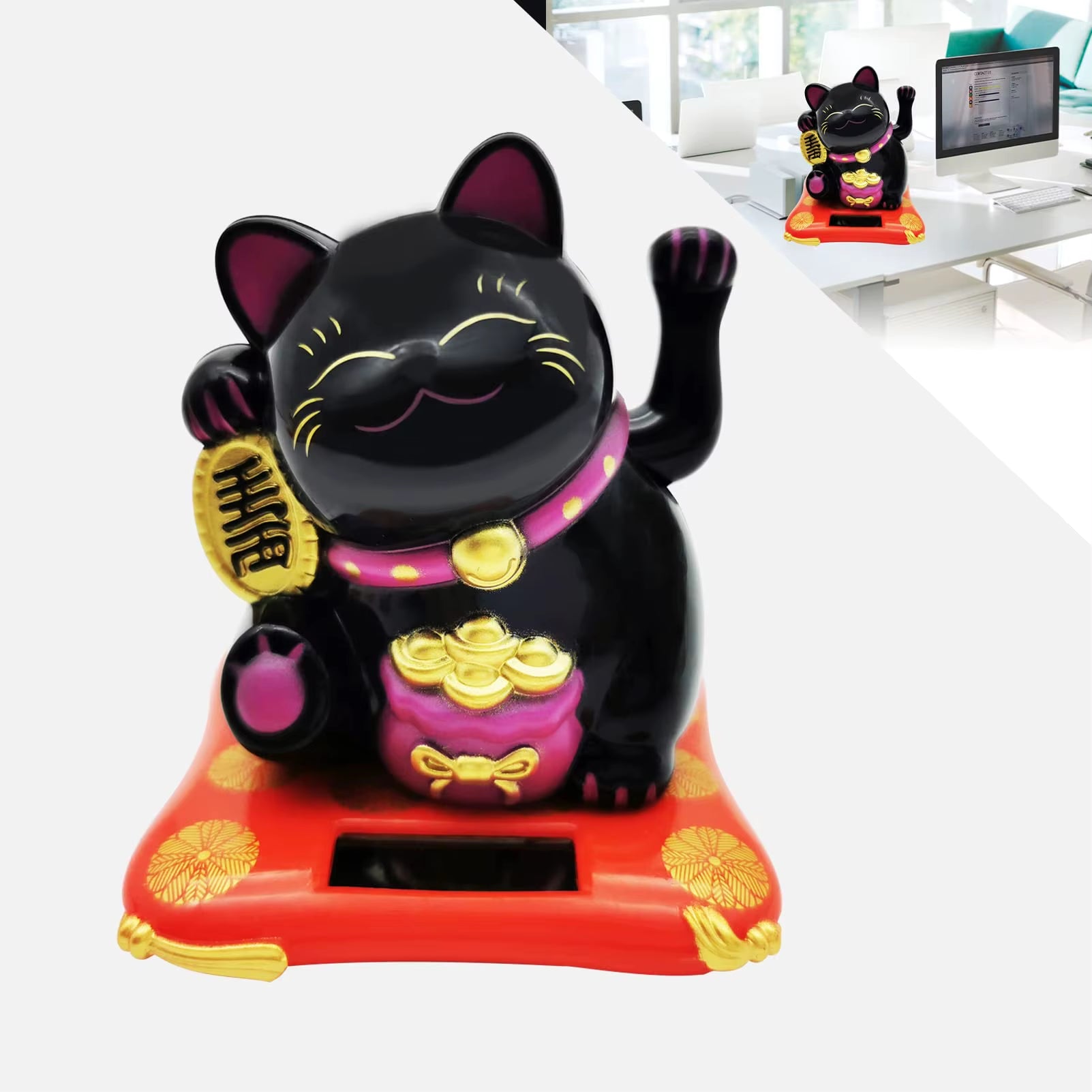 1Pc Mini Fortune Cat Figurine, Waving Hand Feng Shui Cat Decoration Home, Car Ornament, Holiday Gift, Home Decoration