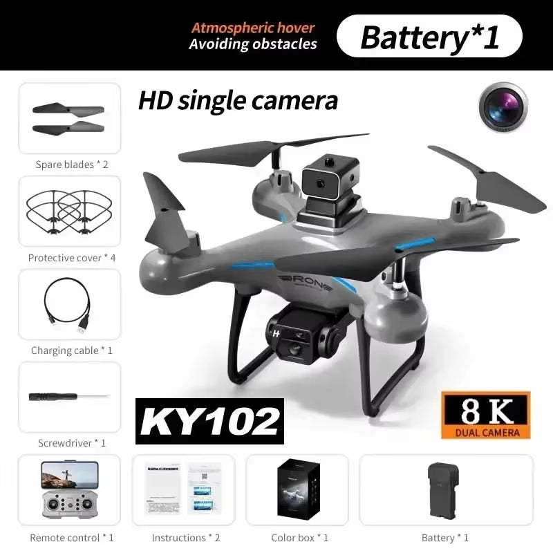 KY102 RC Drone 8K Professional Dual Camera Aerial 360° Quadcopter Obstacle Avoidance Optical Flow Aerial Dron Toys