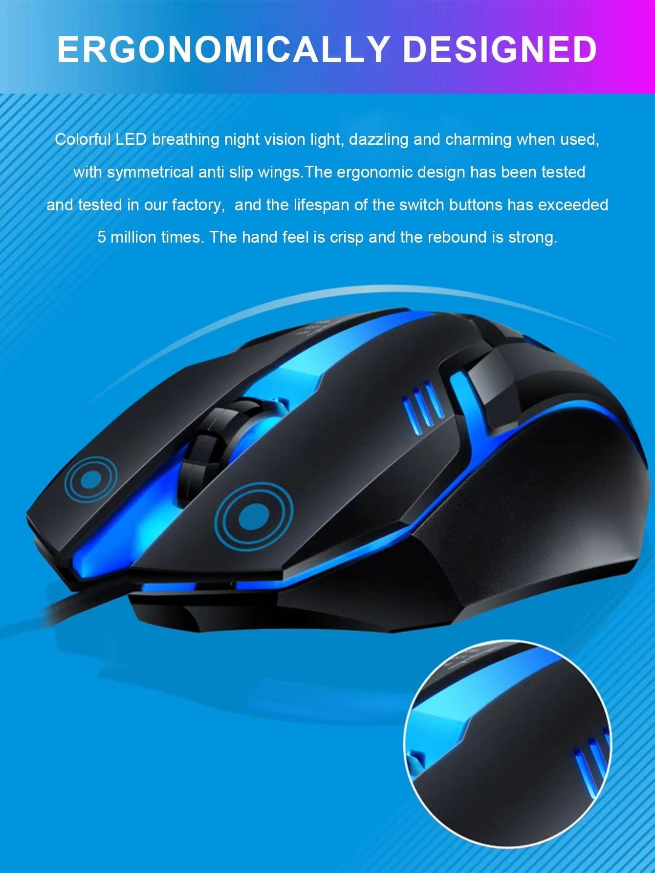 Glow Mechanical Feel Wired Keyboard and Mouse Set, Ergonomic Design, Suitable for Both Gaming and Office Use
