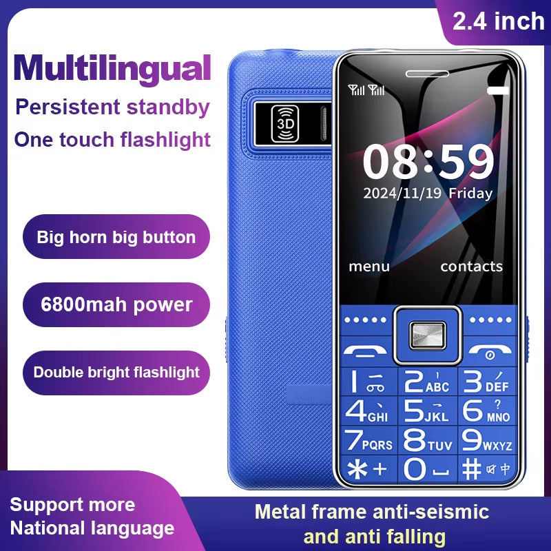 GSM 2G Bar Phone G600 Dual SIM with 6800mAh Battery, SOS Function, Large Keypad, 2.4-Inch Display, Ideal for Seniors, MP3 Recorder