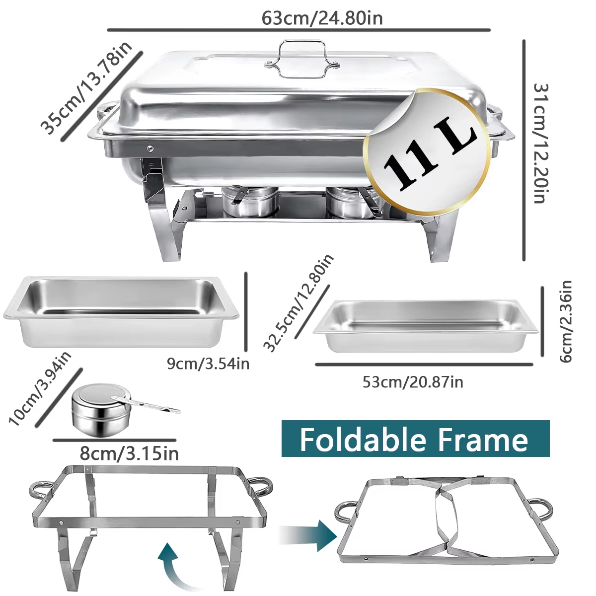 1/2Psc Stainless Steel Chafing Dish Set Full-Size Rectangular Buffet Food Warmer for Catering Weddings Events