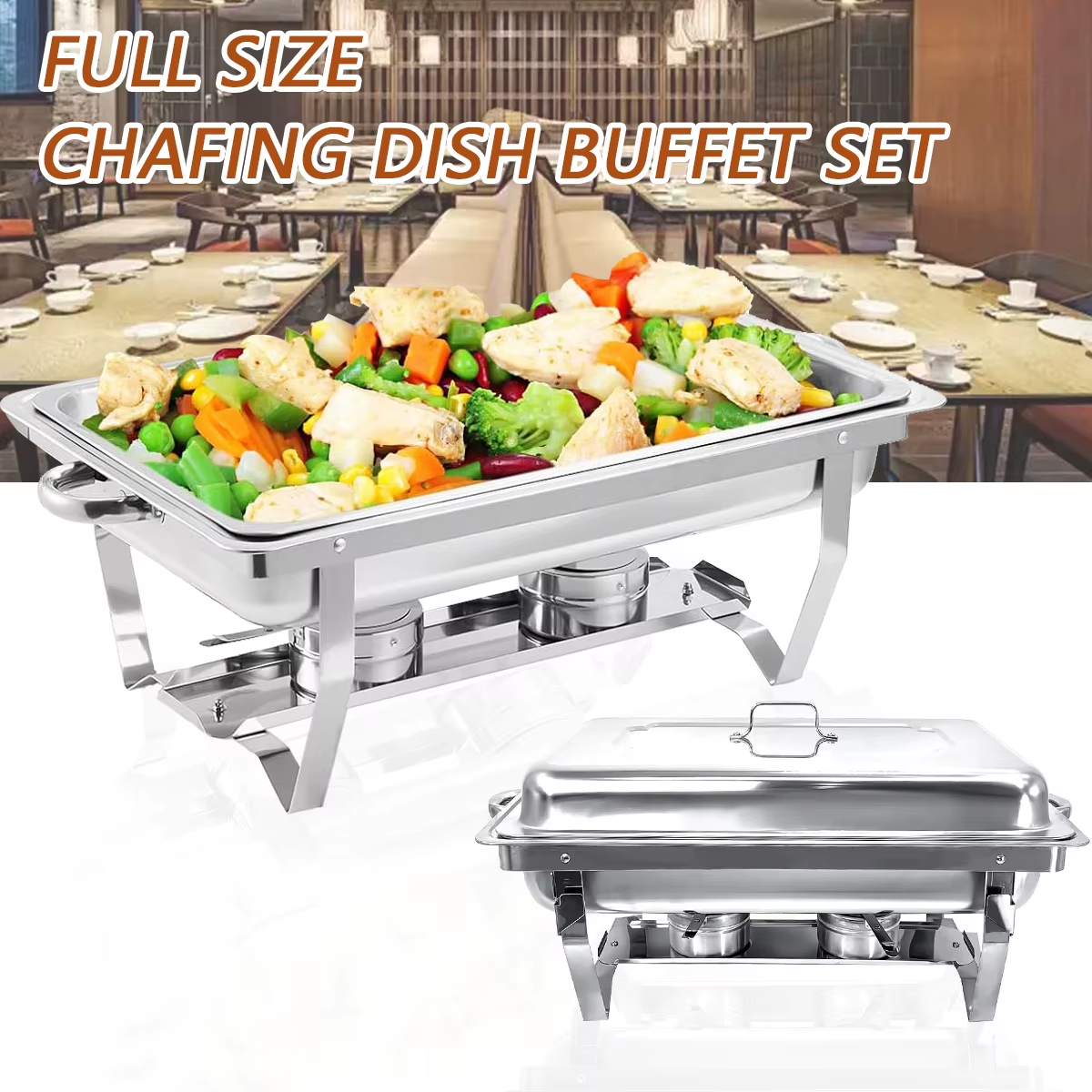 1/2Psc Stainless Steel Chafing Dish Set Full-Size Rectangular Buffet Food Warmer for Catering Weddings Events