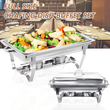 1/2Psc Stainless Steel Chafing Dish Set Full-Size Rectangular Buffet Food Warmer for Catering Weddings Events