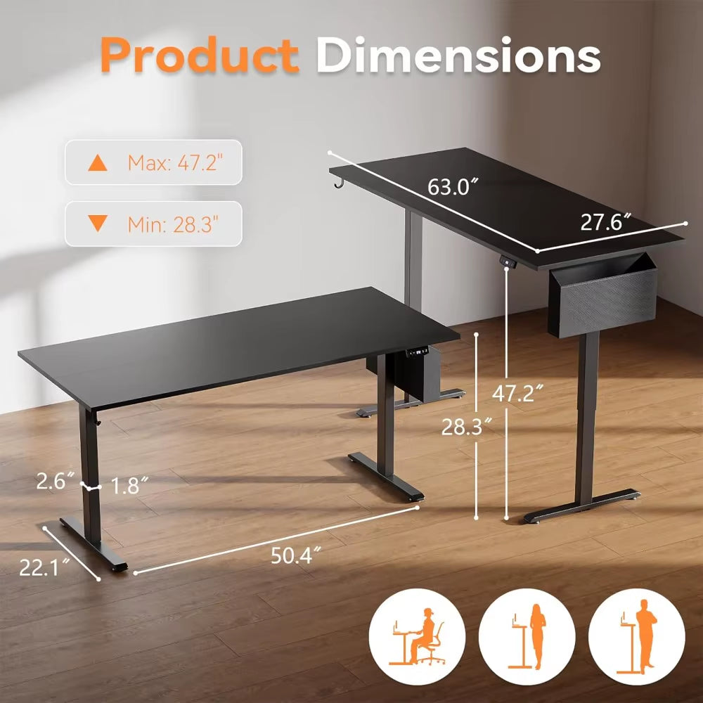 Height Adjustable Electric Standing Desk with Memory Presets and Storage Bag for Home Use