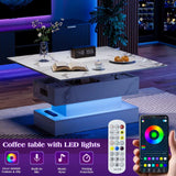 Lift Top Coffee Table with Charging Station,Modern High Glossy LED Coffee Table with Storage,3 in 1 Multifunctional Center Table