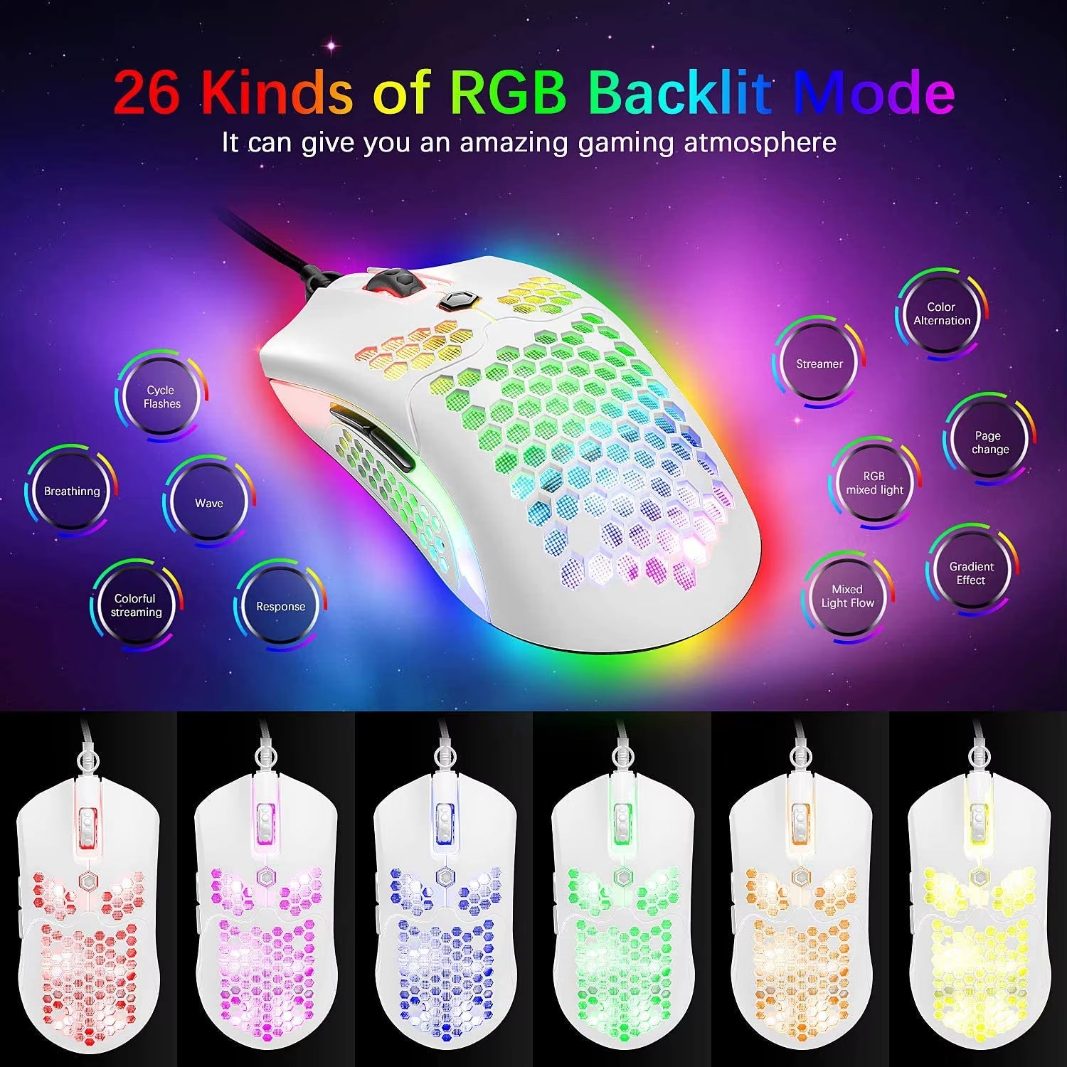 80% Mechanical Gaming Keyboard and Mouse Mousepad &Rainbow Backlit 12000 DPI Lightweight Gaming Mouse with Honeycomb Shell Set
