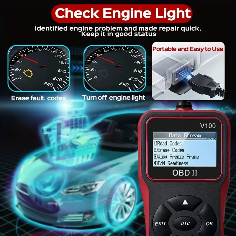 OBD2 Scanner Code Reader with 2.4" LCD Display - Professional Engine Diagnostic Tool