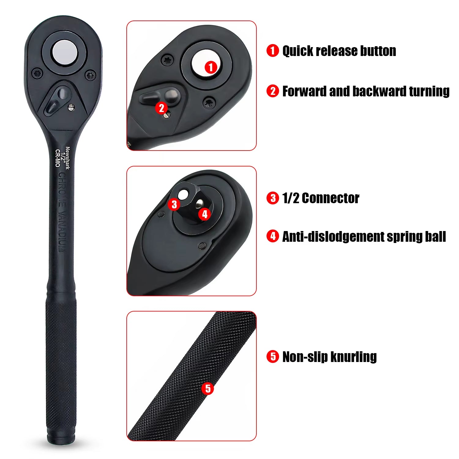 22-Piece 1/2-Inch Impact Socket Wrench Set with Quick Release Ratchet, 6-Point Metric Sizes (10-32mm) for Repairing Applications