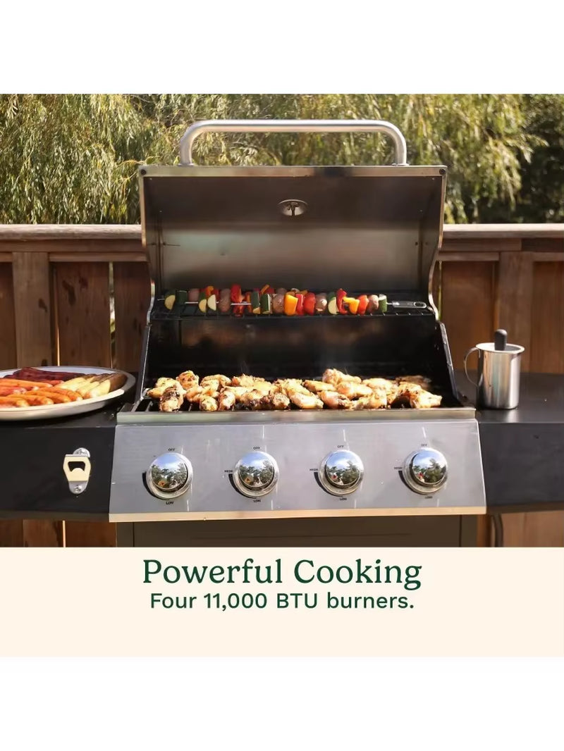 4-Burner Gas Grill, 44,000 BTU Stainless Steel Full Size Propane Grill with Cast Iron Grates, Outdoor Barbecu with Large Space