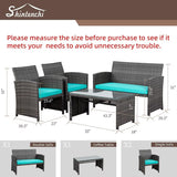 4Piece Outdoor Patio Rattan Furniture Set with Cushions and Tempered Glass Tabletop for Garden Deck or Balcony Durable Wicker C