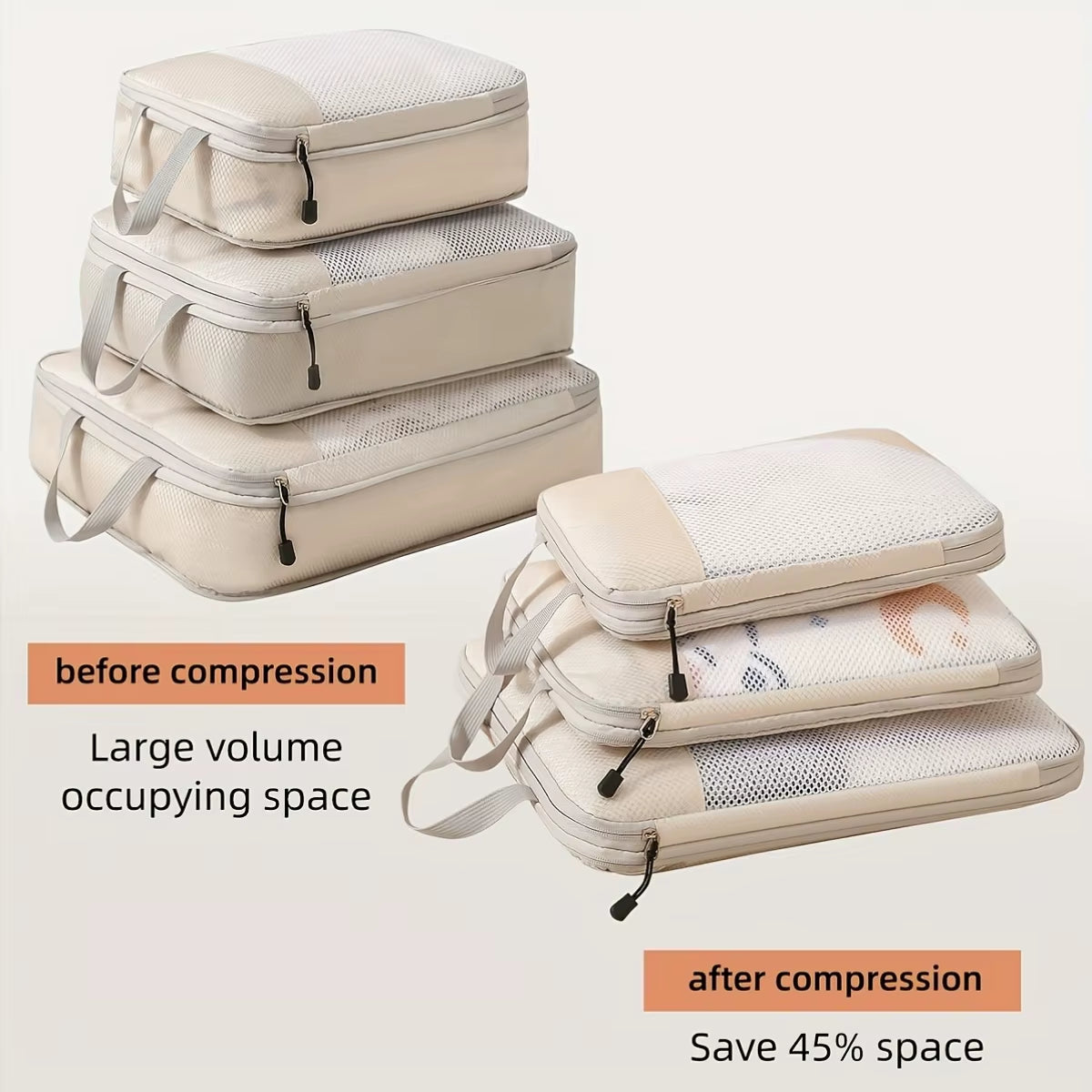 3/5 Pcs Compression Packing Cubes Zipper Luggage Organizer Travel Essentials Carry-On Suitcase Storage | 24-Hour Shipping