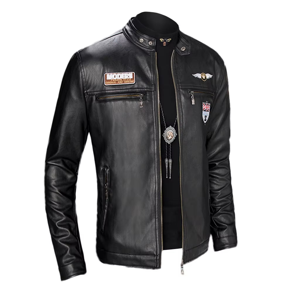 Leather Lop Bags Men'S Autumn Winter Slim Leather Jacket Fashion Custom Printed Motorcycle Coat Zipper Куртка Мужская Зимняя