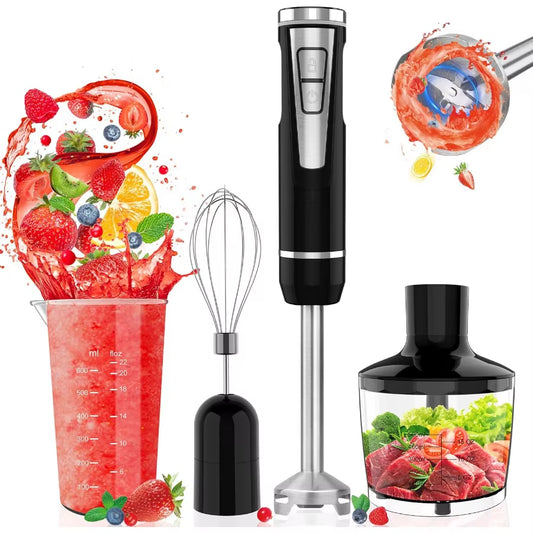 Cordless Immersion Blender Handheld 4-In-1 with 500Ml Chopper 600Ml Beaker Egg Whisk 8 Speeds USB Rechargeable for Smoothies Ba