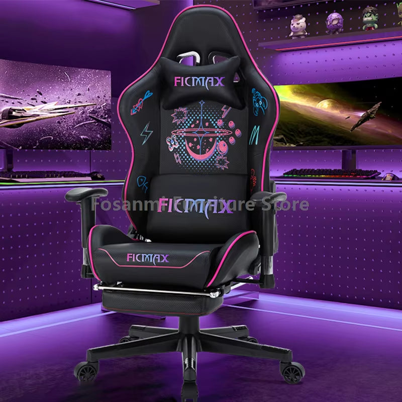 Stylish Graffiti Gamer Computer Chair Ergonomic Desk PC Chair with Lumbar Support Adjustable Swivel Gaming Chair for Home Office