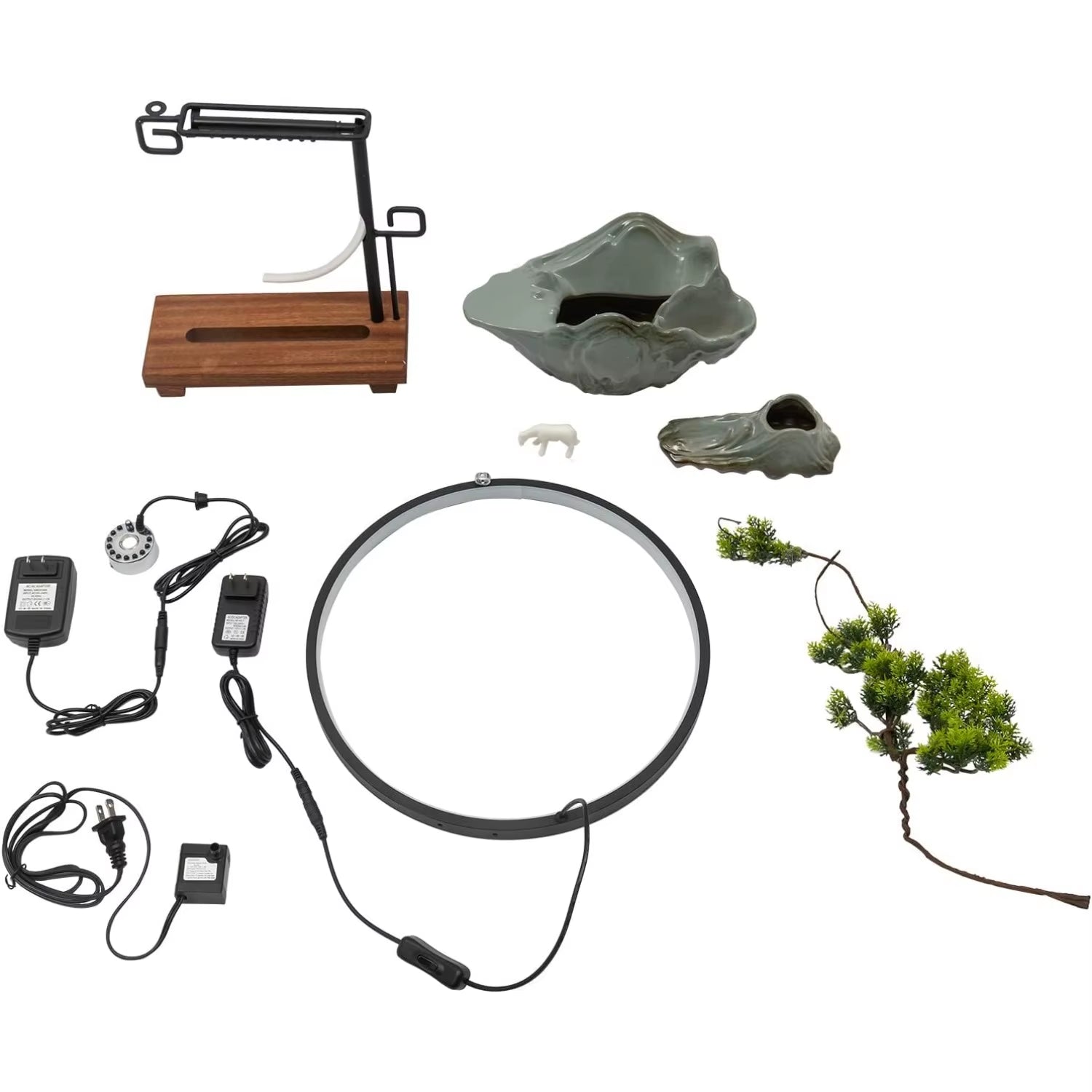 Tabletop Water Fountain Indoor Waterfall with round Led Light & Mist Maker and Incense Holder for Home Office Decor for Good Luck