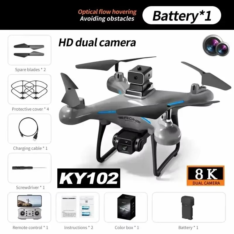 KY102 RC Drone 8K Professional Dual Camera Aerial 360° Quadcopter Obstacle Avoidance Optical Flow Aerial Dron Toys