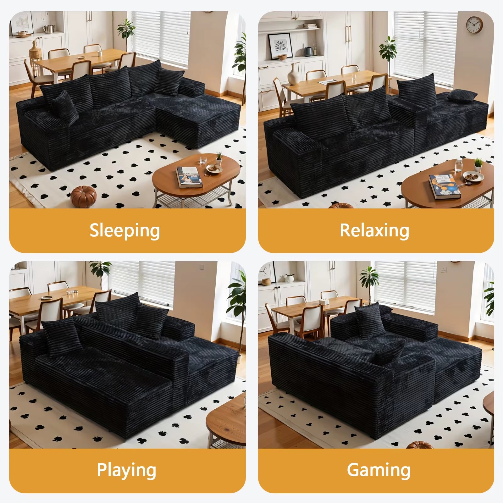 Oversized L Shaped Couch with Chaise, Minimalist Compressed Boneless Couch No Assembly Required, Modular Cloud Sectional Sofa Fo