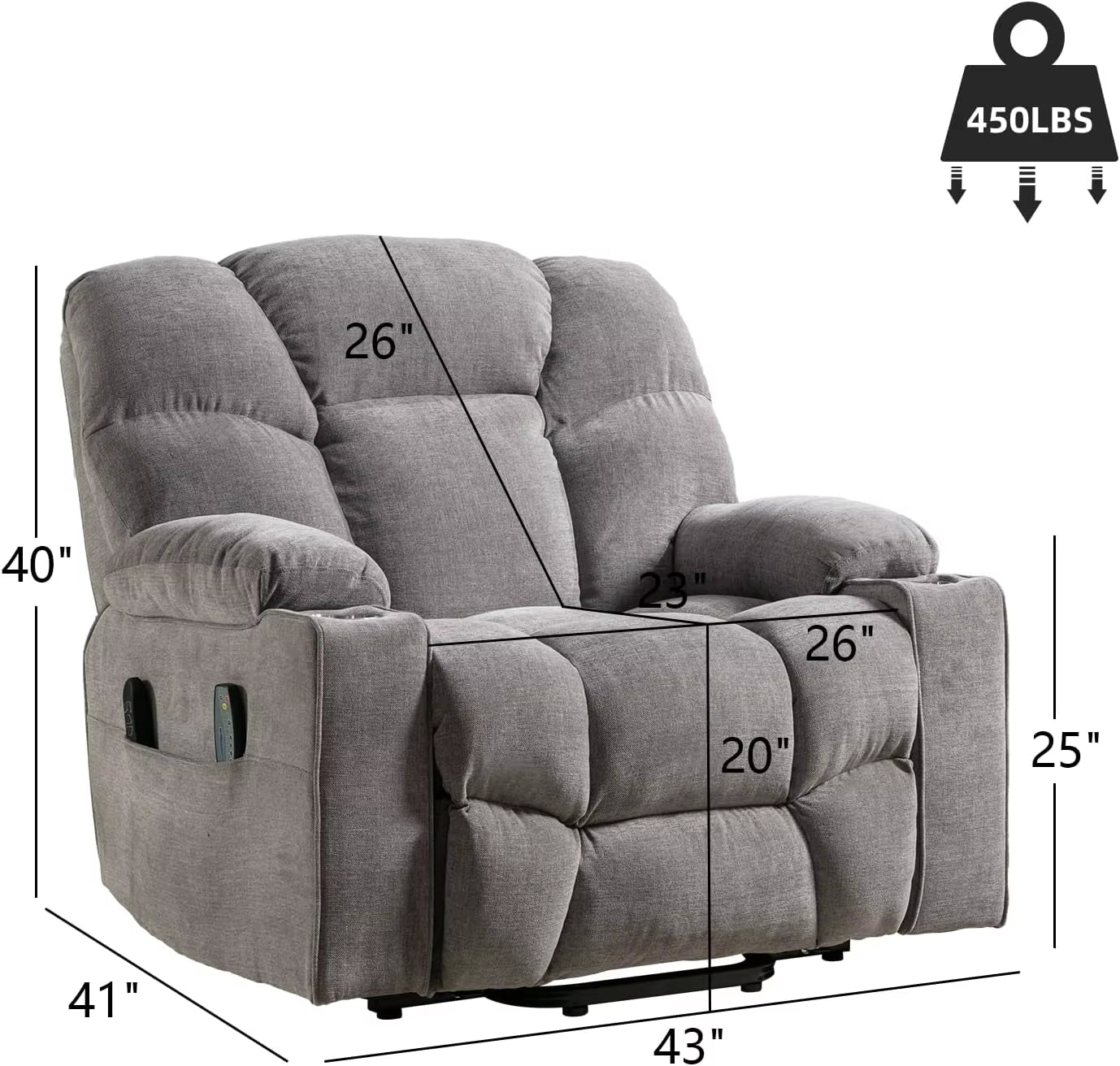 Oversized Power Lift Recliner Chair for Elderly, Electric Recliner Chair with Massage and Heating with USB Port