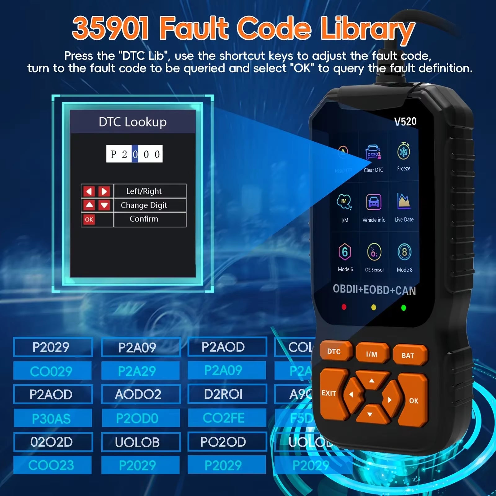 V520 Professional Multi-Language OBD2 Scanner and Diagnostic Tool with Real-Time Data and Fault Error Detection