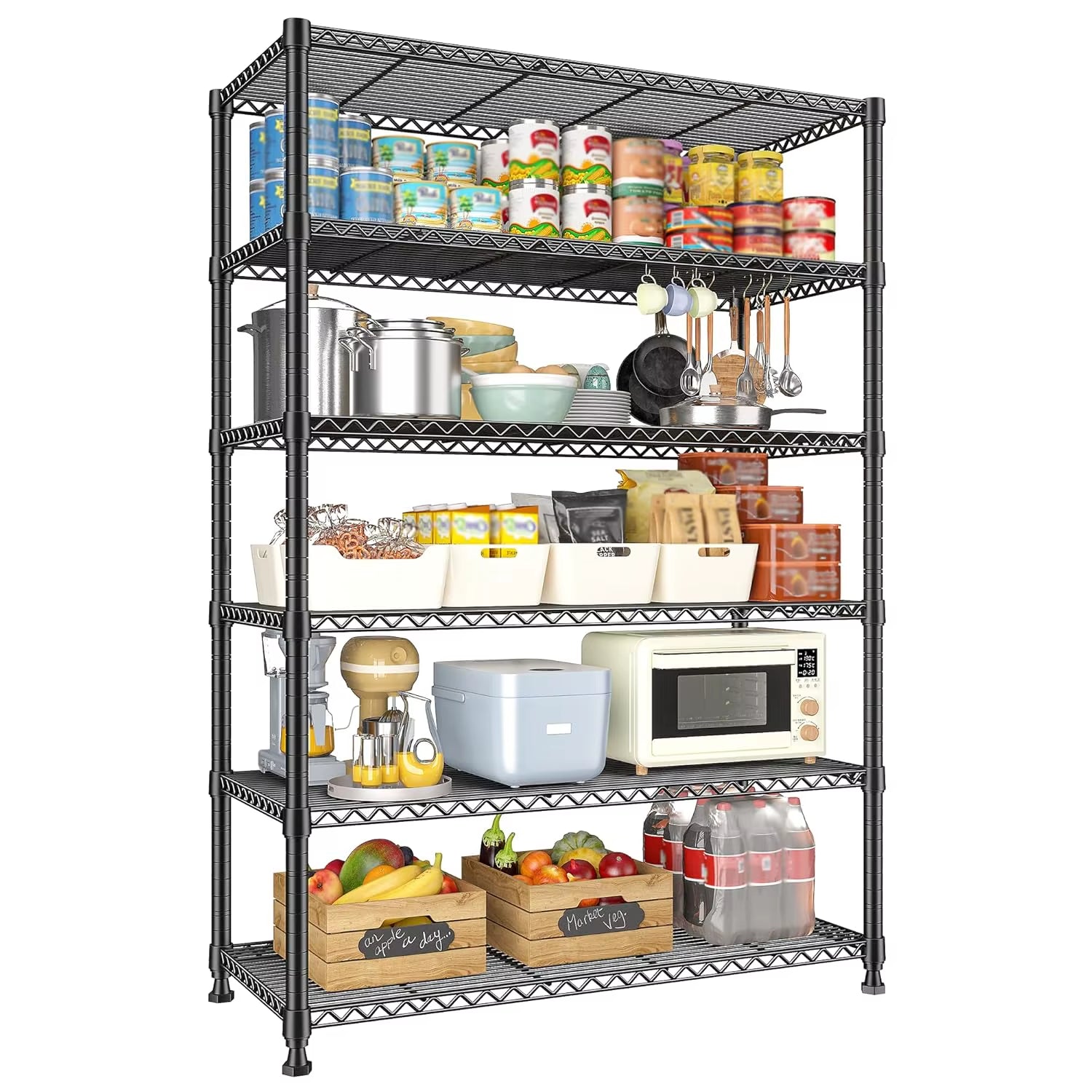 75" H Metal Shelving 6 Tier Storage Shelf Adjustable Kitchen Shelf Wire Shelving Unit Detachable Storage Rack For, Customized