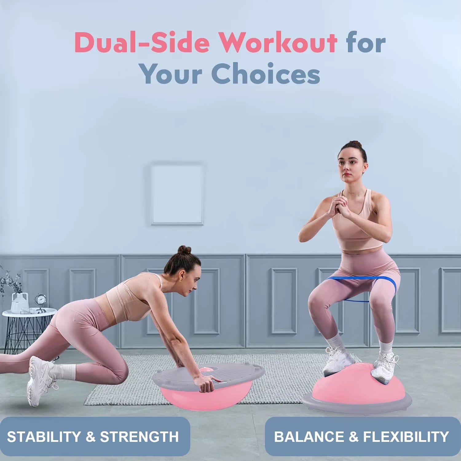 Half Balance Ball Trainer, Inflatable 19/23 Inch Half Exercise Ball with Resistance Bands and Pilates Ball