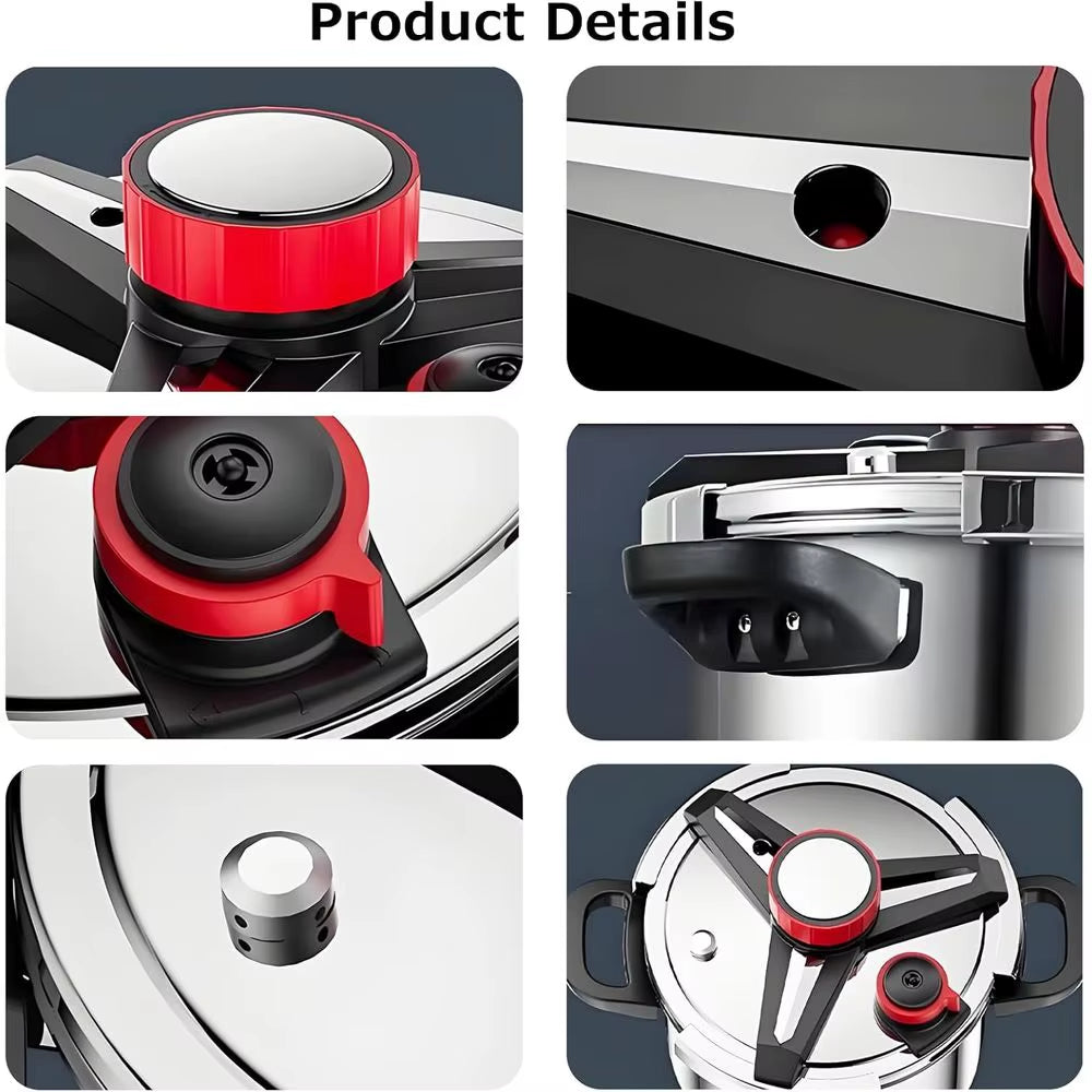 10 QT Pressure Cooker, 18/8 Stainless Steel, 10/15 PSI Settings, One-Hand Locking, Compatible with Gas and Induction Cooktops, G