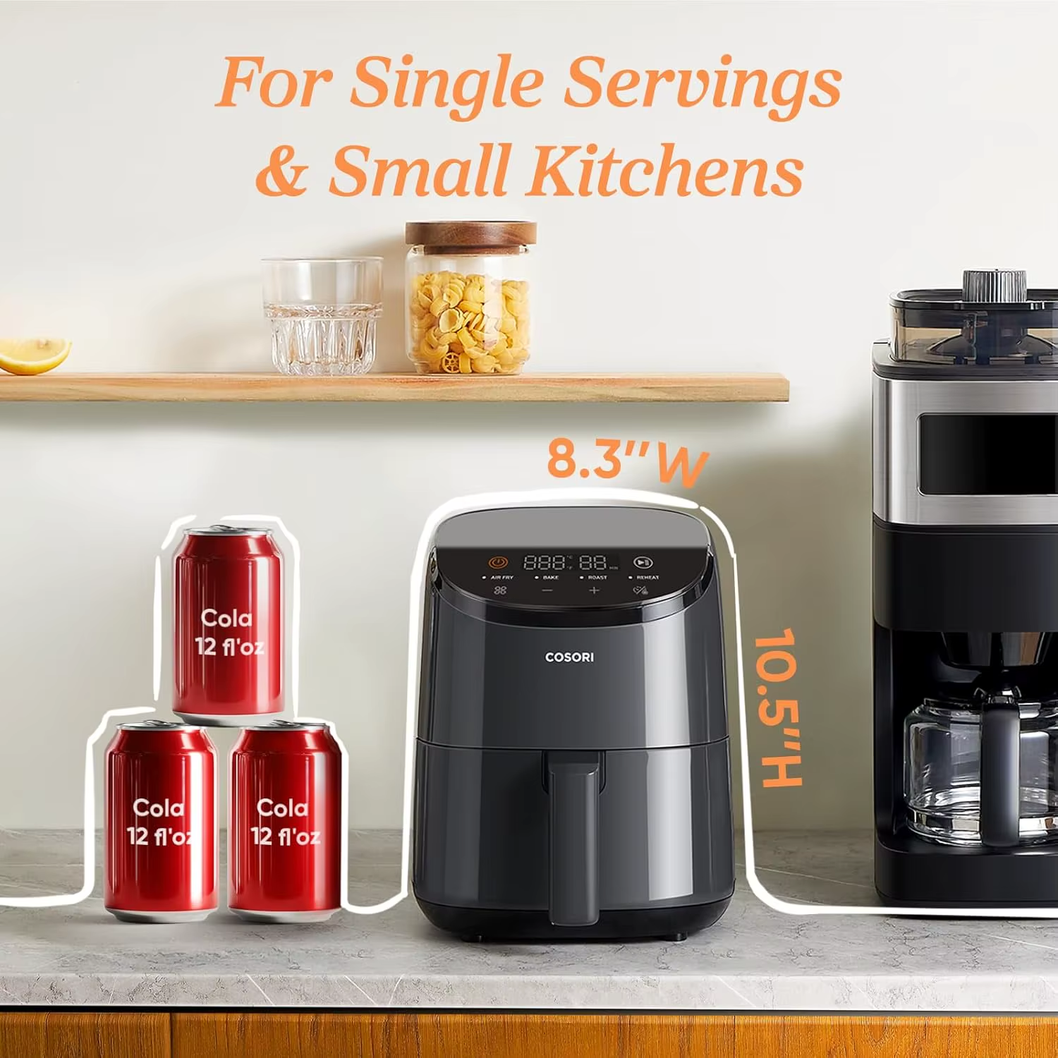 2.1 QT Mini Air Fryer, 4-In-1 for Meals & Snacks, Easy Crispy Leftovers, up to 97% Less Oil, Nonstick Dishwasher-Safe Basket