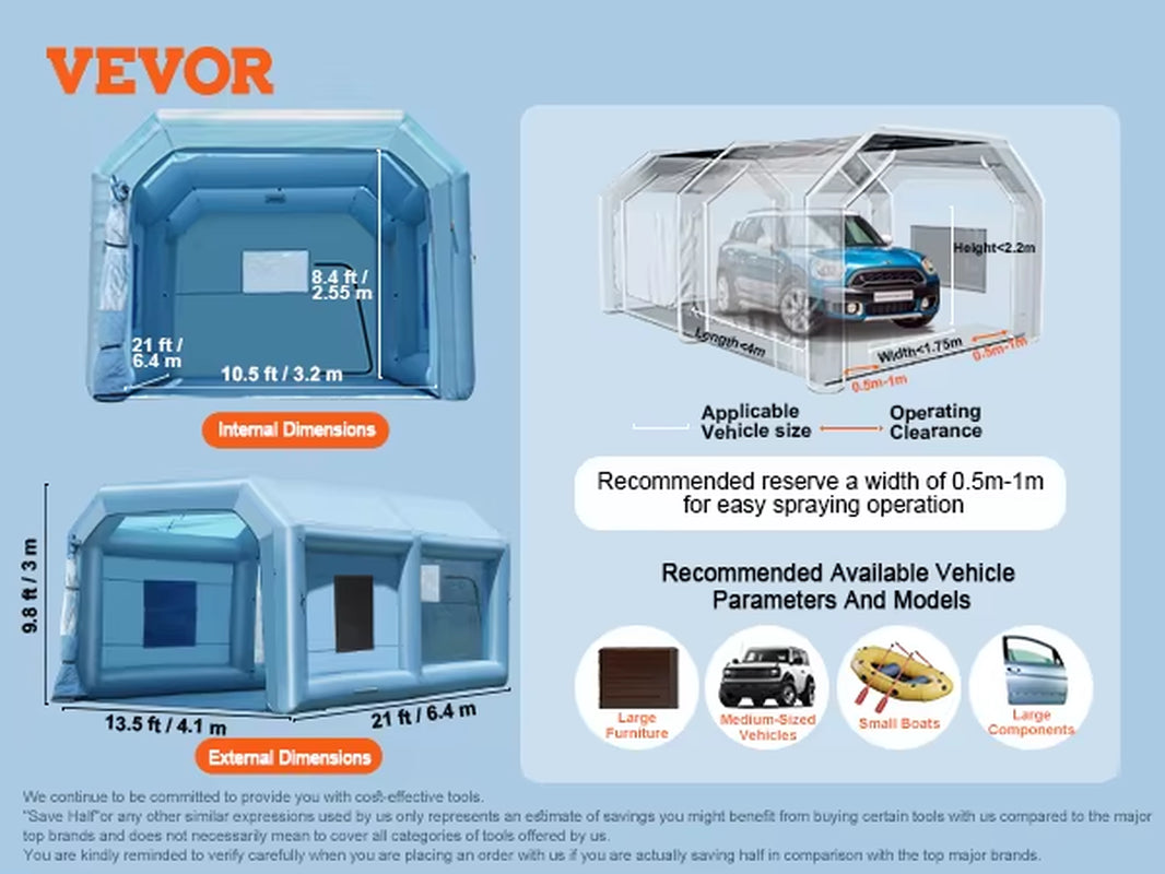 Inflatable Paint Booth Inflatable Spray Booth with Powerful Blowers and Air Filter System Portable Car Paint Booth