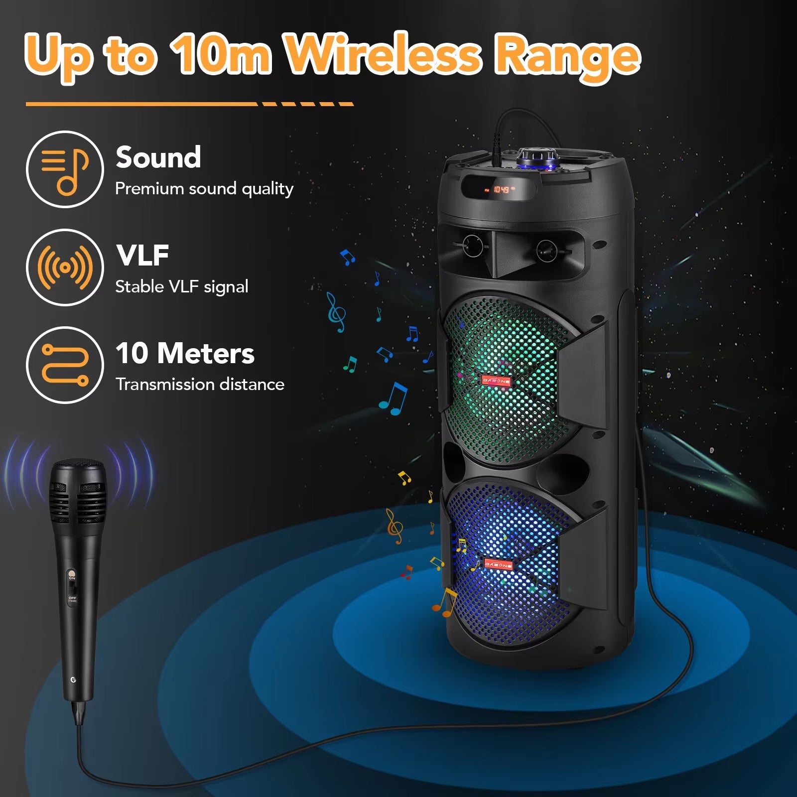Dual 6.5" Woofer Portable FM Bluetooth Party Speaker Heavy Bass Sound with Mic