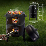 16 Inch Charcoal BBQ Smoker Grill,3-In-1 Portable Vertical Grill Cooker with Built-In Thermometers & Adjustable Vent Systems